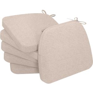AAAAccessories D-Shaped Chair Cushions, 2" Thick Dining Chair Pads with Ties and Removable, Machine-Washable Cover, 17" x 16", Set of 6, Beige (6 Count(Pack of 1))