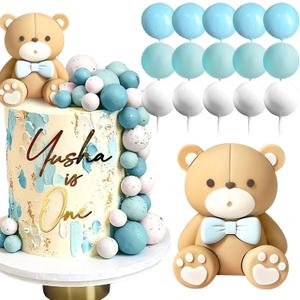 Bear Cake Toppers Blue Bear Balls Cake Decorations Ball Cake Topper for Boy Girl Birthday Party Baby Shower Cake Decorations