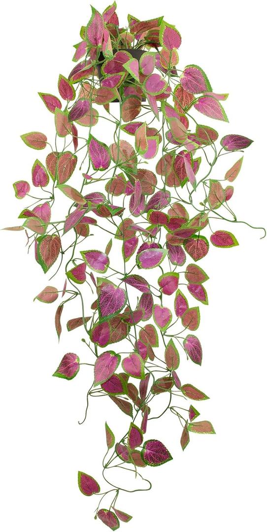 LOYWREE Artificial Purple Ivy Hanging Vine Plants - Small Potted Long Trailing Cascading Foliage, Gothic Home Decor for Indoor/Outdoor, Office, Garden & Shelf (Black Pot Included) (1Pack, Perilla) LOYWREE Artificial Purple Ivy Hanging Vine Plants - Small Potted Long Trailing Cascading Foliage, Gothic Home Decor for Indoor/Outdoor, Office, Garden & Shelf (Black Pot Included) (1Pack, Perilla)