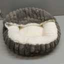 Cat Bed with Hooded Blanket, Round Fluffy Anti-Anxiety Pet Bed for Cats/ Small Dogs, Cozy Donut Cuddler with Machine Washable Faux Fur & Anti-Slip Bottom (23"×23"×6", Grey)