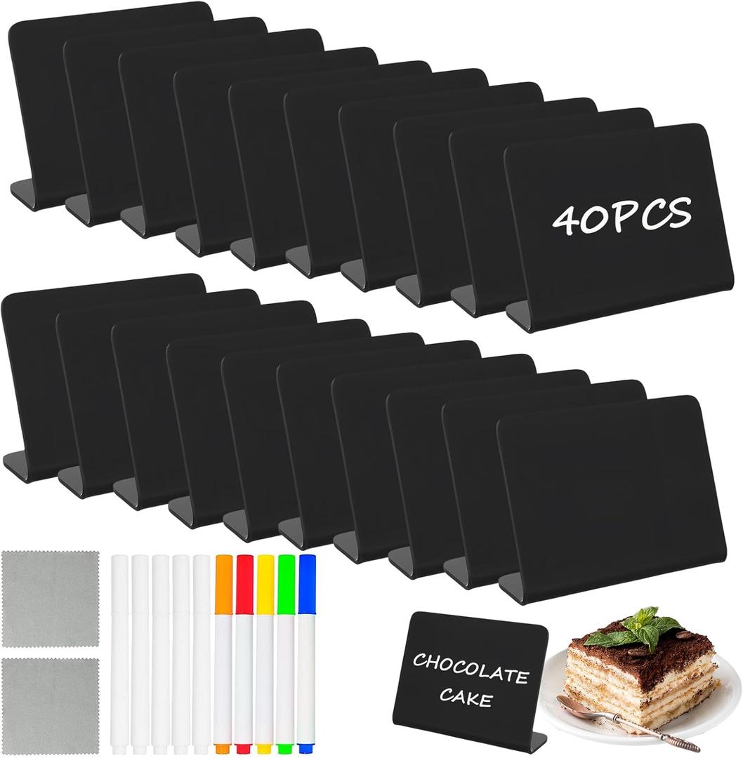 40 Pack Food Labels for Party Buffet - 4"x3" Mini Chalkboard Signs - Food Signs for Buffet - Catering Supplies Buffet Display for Food Display, Pastry Tags, Price Tags, Name Tags