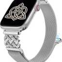 Stainless Steel Magnetic Loop Compatible with Apple Watch Band 41/40/38/49/46/45/44/42mm Women Mesh Celtic Knot Dressy Strap for iWatch Series 11/10/9/8/7/6/5/4/3/2/1/SE & Ultra(1/2/3) (Silver)