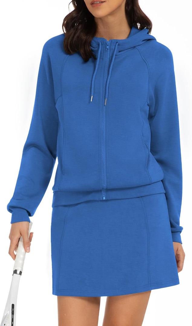 Casly Lamiit Women's 2 Piece Skort Set Athletic Tracksuit Short Tennis Skirt Zip Up Hooded Sweatshirt Active Outfits (S)