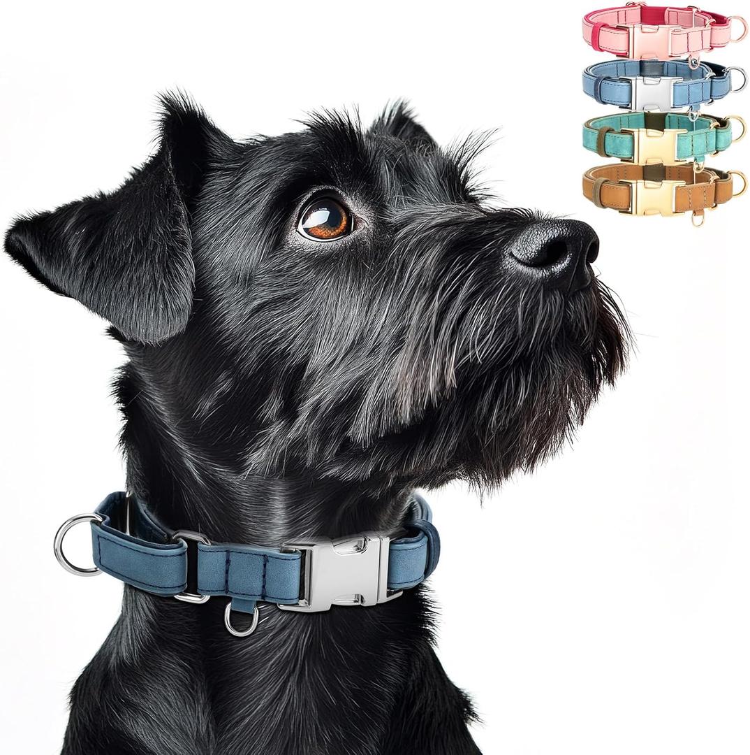 WHIPPY Vegan Leather Dog Collar No Slip Martingale Dog Collar with Quick Release Metal Buckle for Large Medium Small Dogs,Blue (L:Fit 16-21" Neck)