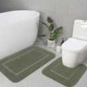 LOCHAS Bathroom Rug Set Sage Green, Soft Bath Rug Set 2 Piece Set, Toilet Mat U-Shaped 20x20 and 34x20 Bath Rugs, Quickly Dry Mats for Bathroom, Tub, Washable, Super Absorbent Floor Mat