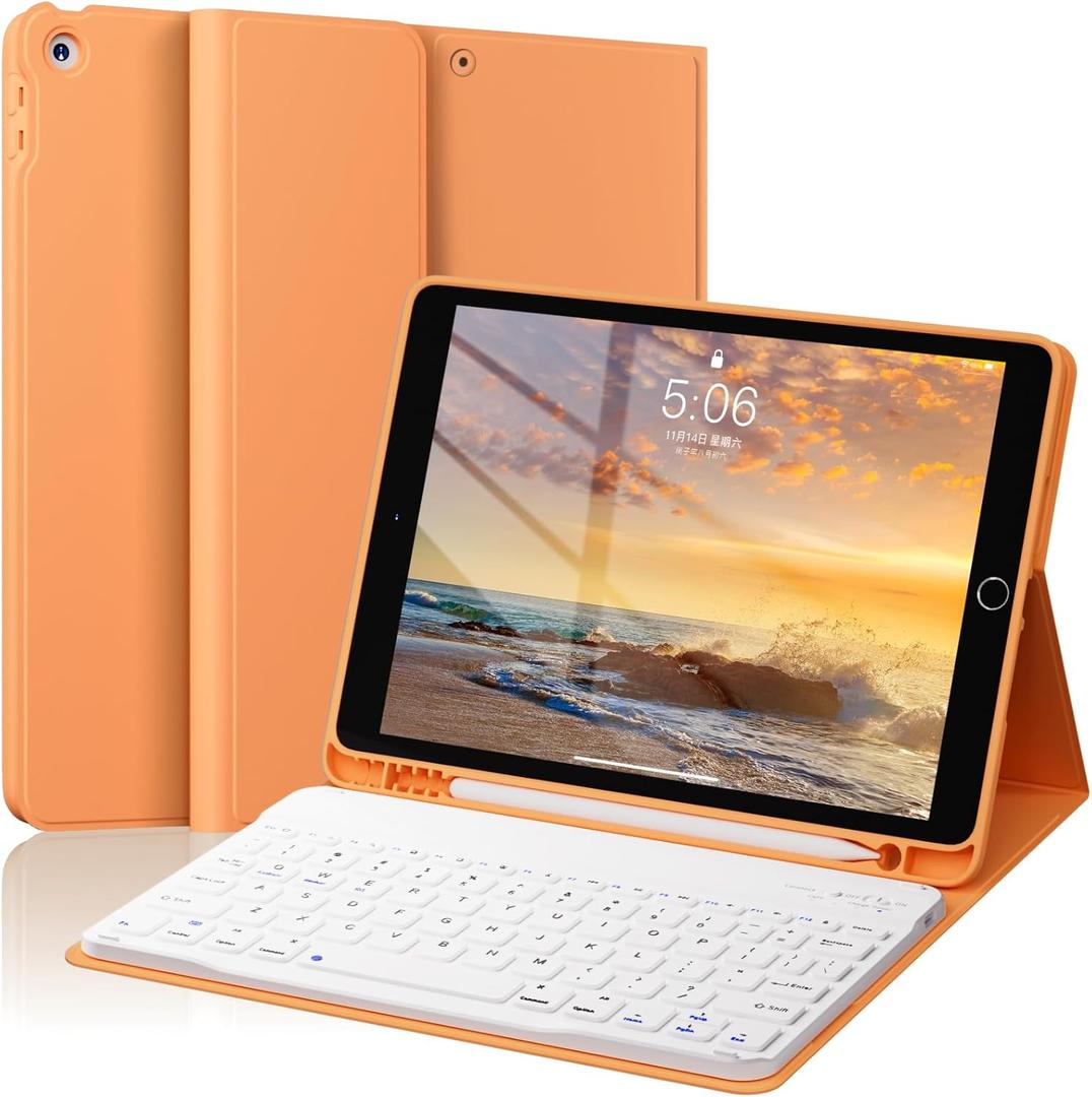 for iPad 9th 8th 7th Generation Case with Keyboard 10.2 Inch, Detachable Wireless Folio Keyboard Cover with Pencil Holder, iPad 10.2 Inch 2021/2020/2019 Model, Orange