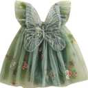 Toddler Baby Girl Halloween Costumes Fairy Butterfly Wings Sleeveless Princess Romper Dress First Birthday Outfit (12-18 Months, Green)