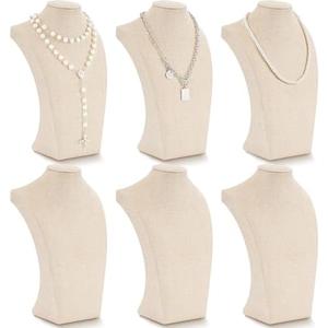 Kigley 6 Pcs Linen Necklace Display Bust Jewelry Holder Necklace Retail Mannequin Display Stand for Jewelry Selling Vendors Shows (11.4 x 6.9 Inch)