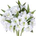 Alstroemeria Artificial Flowers 18 Long Stems Faux Bouquet Silk Petals Wedding Decoration Indoor DIY Crafts Table Centerpiece Home Decor Mothers Day Gift, 4pcs (White)