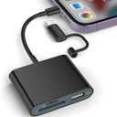 SD Card Reader for iPhone, Memory Card Reader with USB-C to Lightning Adapter Plug and Play Trail Game Camera Micro SD Card Viewer Support SD/TF Card and USB for iPad No App Required (Black)