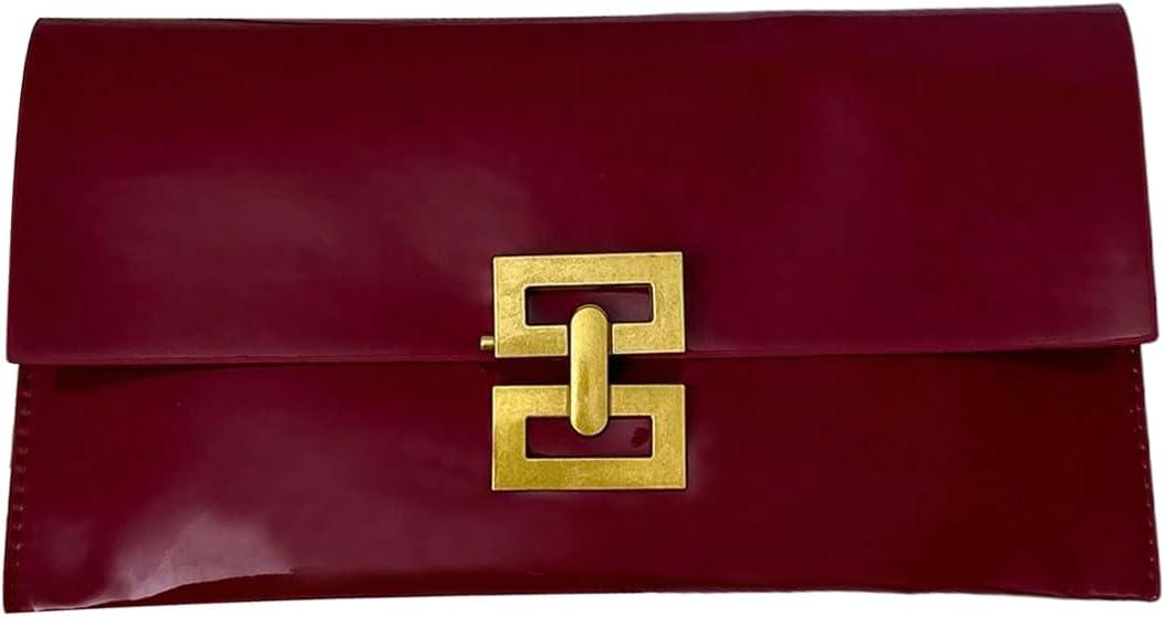 Verdusa Women's Clutch Evening Bags Trendy Envelope Handbags Metallic Purses Formal Wedding (Burgundy)