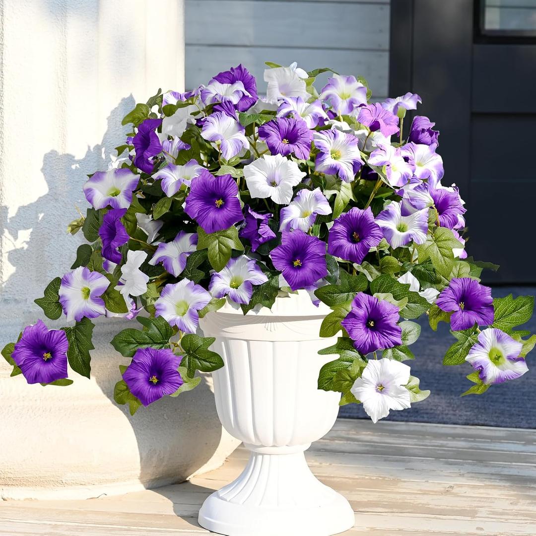 Waipfaru Artificial Flowers for Outdoors, 2Pcs Artificial Petunias UV Resistant Realistic Silk Petunias Fake Flowers for Indoor Outdoor Planters Home Garden Yard Porch Balcony Window Decor, Purple