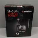 Mueller 12-Cup Drip Coffee Maker - Borosilicate Carafe, Auto-Off, Reusable Filter, Anti-Drip, Keep-Warm Function, Clear Water Level Window Coffee Machine, Kitchen Essentials & Accessories (Black)