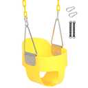 Toddler Swing Seat with Coated Chains, Heavy Duty Kids High Back Bucket Swings with Tree Straps and Hooks for Outdoor, Playground, Backyard, Swing Set Accessories by Domaker, Yellow