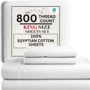 100% Egyptian Cotton Sheets King Size Sheets Set with Fully Elasticated Fitted Sheet & Pillowcase sets, 800 TC Hotel Collection Deep Pocket King Sheet Set, No Pill Soft Breathable Luxury White Bedding