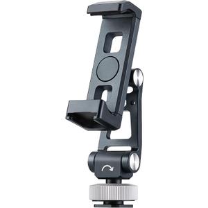 LEFTFOTO Metal Universal 360 Rotatable Phone Tripod Mount Clip with Cold Shoe Multi-Angle Adjustable Holder Fits 2.32-3.78in Phones