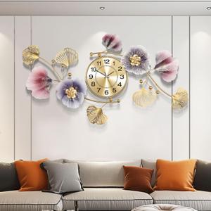 Wall Clocks for Living Room Decor,Large Wall Clock,3D Creative Metal Ginkgo Leaf Design,with Silent Movement Wall Clocks for Home Wall Decor Clock33"x18" (Pink)