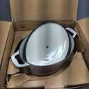 Tramontina Bestow Enameled Cast Iron Oval Dutch Oven Pot with Lid, Large 7-quart, Latte (Gold Knob)