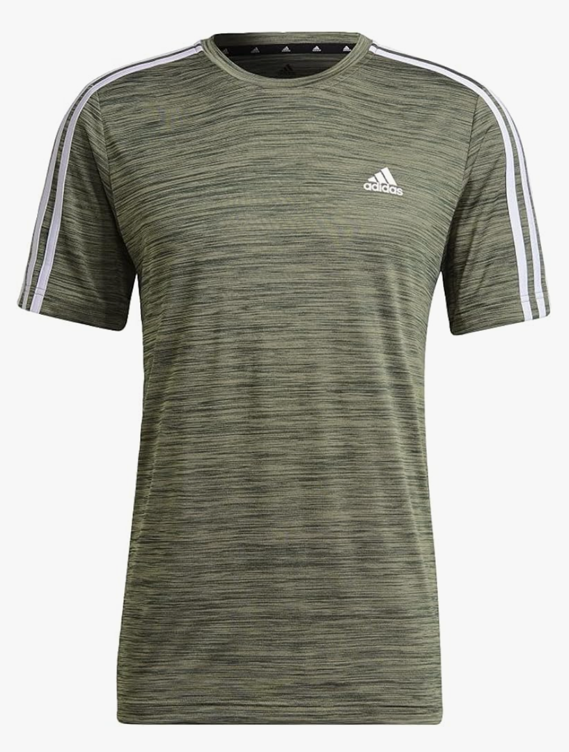 adidas Men's 3 Stripe Tech Tee Moisture Wicking Fabric Relaxed Fit 1465164, Green Oxide Mel, XL