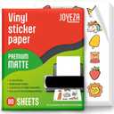 JOYEZA Premium Printable Vinyl Sticker Paper for Inkjet Printer - 80 Sheets Matte White Waterproof, Dries Quickly Vivid Colors, Holds Ink Well- Tear Resistant - Inkjet & Laser Printer