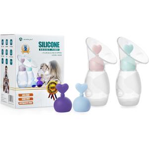 Amplim Gen 2 Manual Breast Pump/Collector for Breastfeeding with Stopper (2-Pack 4 oz/100ml) Food Grade Silicone BPA PVC and Phthalate Free (4OZ-BGPPUR, 2, Count)