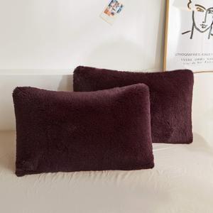 XeGe Faux Fur Throw Pillow Cases, Plush Shaggy Ultra Soft Pillow Covers, Fluffy Crystal Velvet Decorative Pillowcases, Furry Fuzzy Pillow Shams Zipper Closure, Set of 2 (King, Burgundy), Size: 36" x 20"