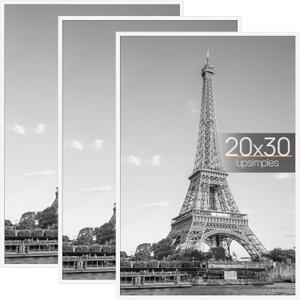 upsimples 20x30 Picture Frame White 3 Pack, Scratch-Proof Poster Frames 20 x 30 for Photo Gallery - Slide-In Strips, Horizontal or Vertical Wall Mounting