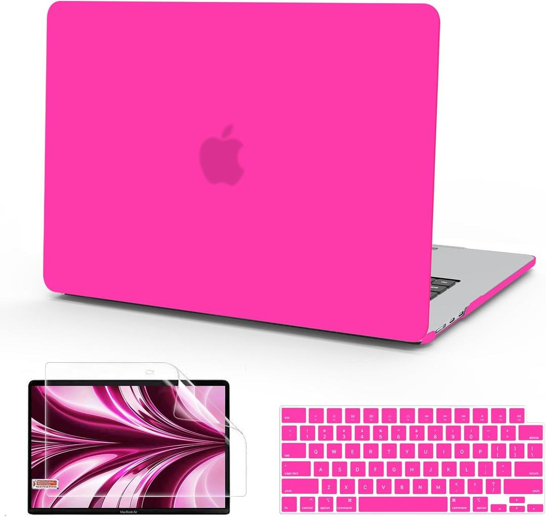 B BELK Compatible with MacBook Air 13.6 inch Case 2025 2024 2023 2022 Release M4 A3240 M3 A3113 M2 A2681 Liquid Retina Display, Plastic Hard Shell Case + Keyboard Cover + Screen Protector, Hot Pink