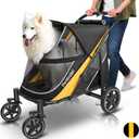Petbobi Dog Stroller for Medium Dogs - Easy Fold Dual Entry Pet Stroller with One-Foot Brake, All Terrain Wagon Cart with Large Air Mesh, Ideal for Large Senior Pets up to 80 lbs, Black