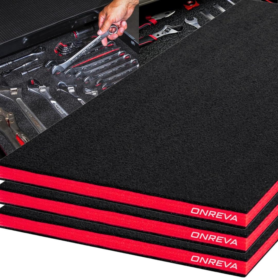 ONREVA Tool Box Foam 3Pack 48x24x1 inch, Foam Inserts for Cases, Polyethylene Storage Sheets for Toolbox Hard Case, Tool Shadow Insert, Kaizen Organizer Sheet, Black ONREVA Tool Box Foam 3Pack 48x24x1 inch, Foam Inserts for Cases, Polyethylene Storage Sheets for Toolbox Hard Case, Tool Shadow Insert, Kaizen Organizer Sheet, Black