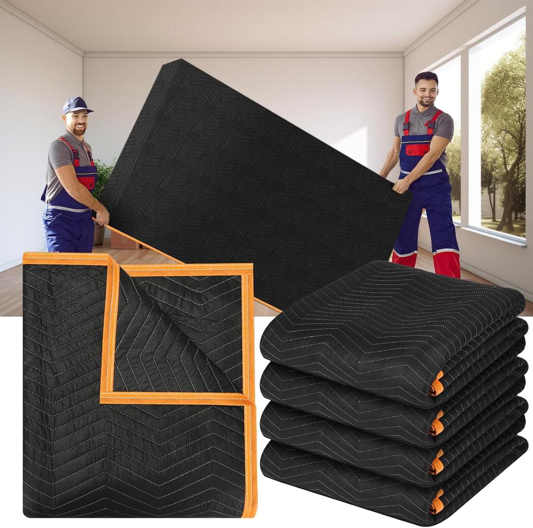 Aliceset 4 Pcs 80 x 144'' Extra Large Moving Blankets Heavy Duty Packing Blankets Quilted Shipping Furniture and Storage Pads Thick Furniture Pads for Wrapping Moving Protecting Supplies, Black