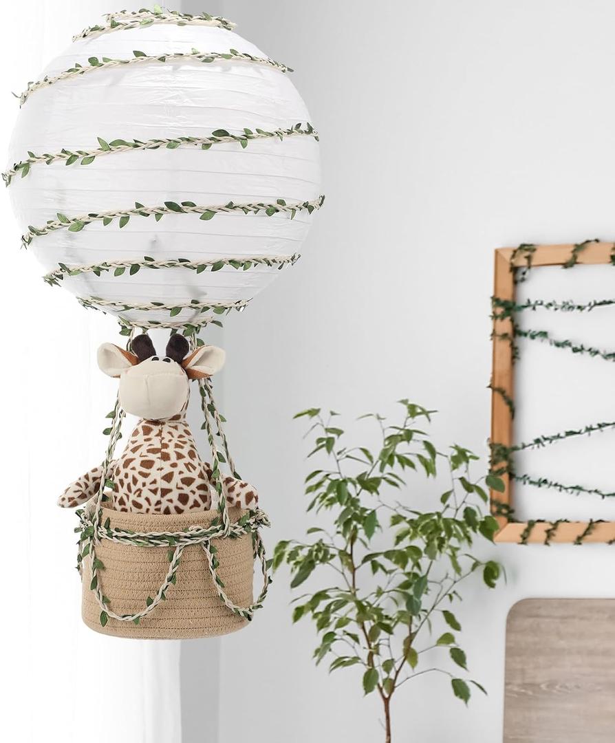 Rossesay Safari Hot Air Balloon Decor Handmade Jungle Hot Air Balloon Nursery Decor Lampshade Nursery Light Shade Include Giraffe for Hanging Room Birthday Party Baby Shower Decorations Gift Giraffe