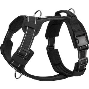 OneTigris Dog Harness, Soft Padding No Pull Dog Vest Harness, Durable High-Tensile Nylon, Adjustable Tactical Harness for Medium and Large Dogs with Reflective, 1 Handle, 3 D-Rings (Black)