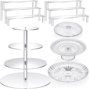6 Pcs Acrylic Dessert Stands Set Include Display Risers Cupcake Tower and Clear Round Dessert Trays Cake Table Holder for Wedding Baby Shower Decoration(Novel Style)
