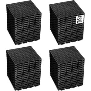 50 PCS Modular Interlocking Cushion Interlocking Floor Tiles with Hole | Drainage Mat, 10" x 10" Non Slip Pool Deck Mat, Outdoor for Drain Deck, Pool,Patio, Shower, Kitchen, Balcony (Black)