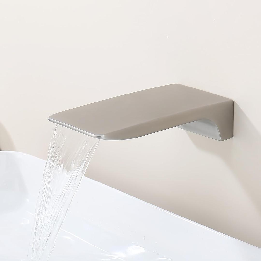 Waterfall Tub Spout Bathtub Spout for Bathtub Faucet SUS304 Stainless Steel & Solid Brass Bathroom Tub Faucet Replacement High Flow Shower Spout Brushed Nickel Wall Mount, TS4-BN