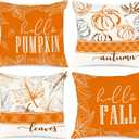 Ywlake 16x16 Fall Pillow Covers Set of 4, Hello Pumpkin Decorative Holiday 16 x 16 Autumn Cushion Covers Thanksgiving Pillow Case for Indoor Home Bedroom Couch Sofa Decor Orange