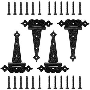 WellMade T-Strap Gate Hinges Heavy Duty,Decorative Hammered T Hinges, Outdoor Hinges for Wood gate,6 Inch Tee Hinges for for Wood Shed Door Hardware Barn Door/Wooden Fences (Black,4 Pack)