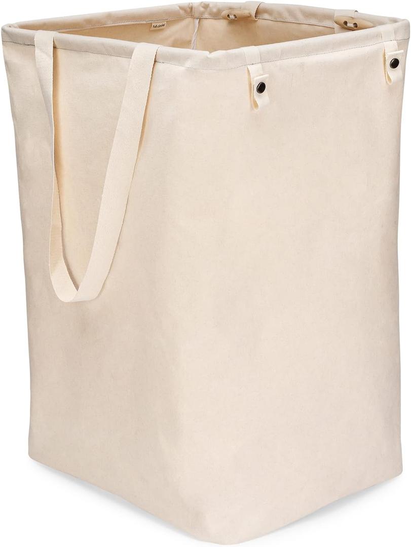 Full Circle Loads of Fun Collapsible Hamper – Laundry Basket for Dirty Clothes & Towels– Tall Standing Organic Cotton Laundry Bag with Long Handles - Ideal for Bathroom, Bedroom or Kids’ Room, Natural Large