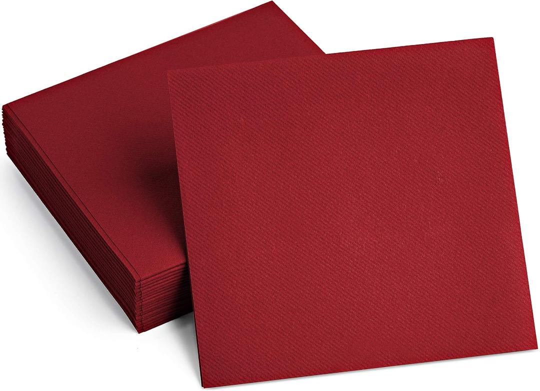 100 Linen-Feel Colored Paper Napkins - Decorative Cloth-Like BURGUNDY Luncheon Napkins - Soft And Absorbent. For Kitchen, Party, Wedding, Dinner Or Any Occasion. (Pack of 100), 13" x 13"
