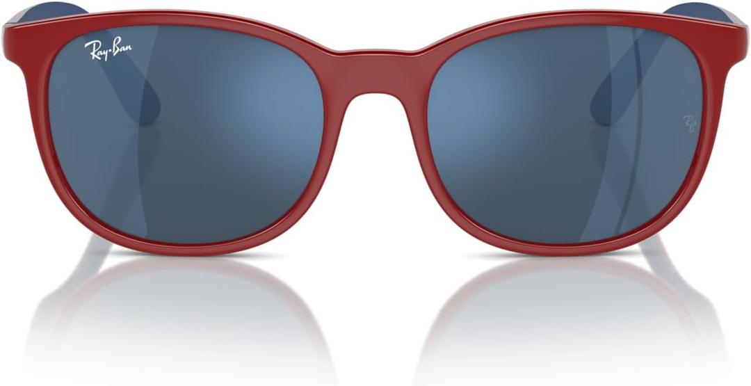 Ray-Ban Boys' Rj9079s Square Sunglasses (Red on Rubber Blue/Dark Blue Mirrored Blue)