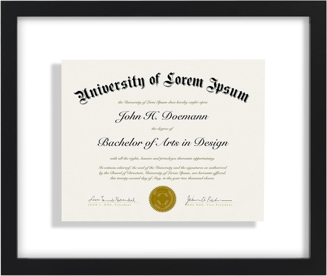 Americanflat 12.5x15 Diploma Frame with Shatter-Resistant Glass - Floating Frame with Engineered Wood - Signature Float Collection - Picture Frame for Wall Display - Black
