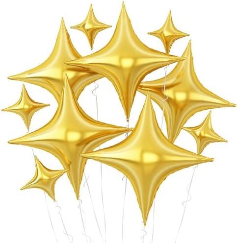 Gold Star Balloons,10Pcs Quadrangle Star Balloons,Four Angle Shaped Helium Polyester Film Balloon for Graduation,New Year,Birthday,Engagement,Wedding Party Decorations