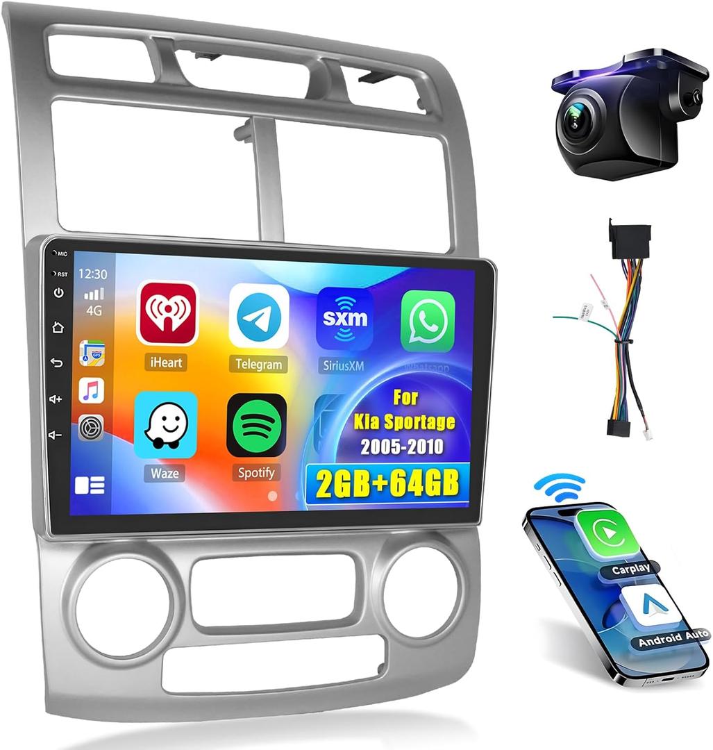 Hikity Android Car Stereo for Kia Sportage 2005 2006 2007 2008 2009 2010 Radio 2+64G 9 Inch Touchscreen Radio Carplay Android Auto Support WiFi Bluetooth FM EQ Backup Camera