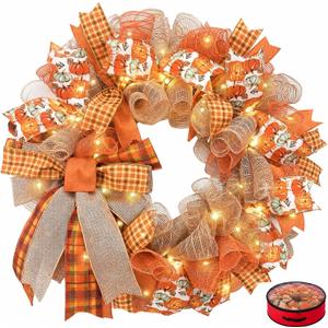 24 Inch Fall Wreaths for Front Door, Pumpkin Wreath