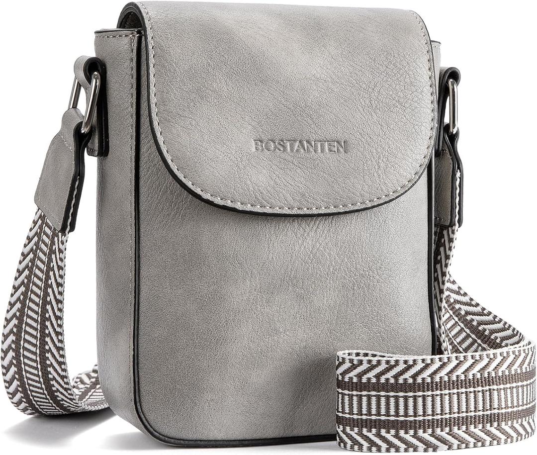 BOSTANTEN Small Crossbody Bags for Women Cell Phone Purse Leather Wallet Handbags with Card Slots (B01-light Grey)
