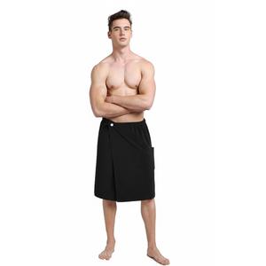 SINLAND Microfiber Men’s Bath Wrap Water Absorbent Quick Dry Spa Sauna Wrap Around Towel Bath Towels with Adjustable Snap on Closure 24inch x 63inch Black