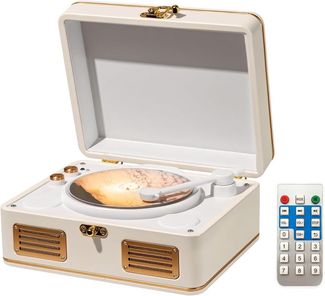MANAYO Retro Portable CD Player with Bluetooth, Rechargeable Small Portable CD Player with Speakers, Support AUX/USB CD Music Player with Remote Control (Beige)