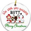4 x Funny Ornament 2025  White Elephant Gift, We Wish You Nothing Buttt Merry Christmas Ornament with Santa, Reindeer, Elf & Snowman  Gag Gift Holiday Tree Decoration & Stocking Stuffer