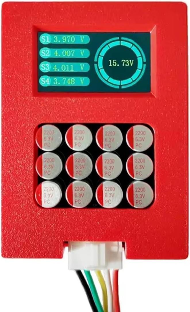 5A 4S LiFePo4 & NCM Active Battery Balancer, 12V, 0-5.5A Adaptive, Digital Voltage Display (DS0855), Red, Type A/B Plug
